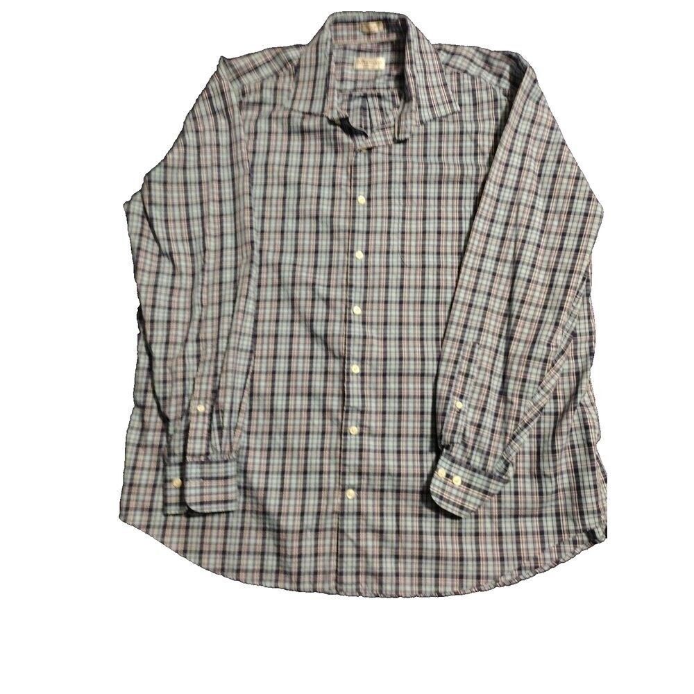 Peter Millar Mens Blue Plaid Long Sleeve Button Front Shirt XL 015